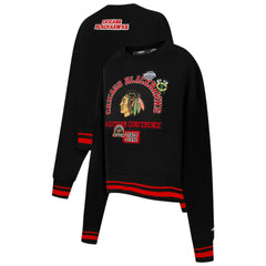 Chicago Blackhawks Pro Standard Women's Area Code Cropped Pullover Sweatshirt - Black Sweatshirts