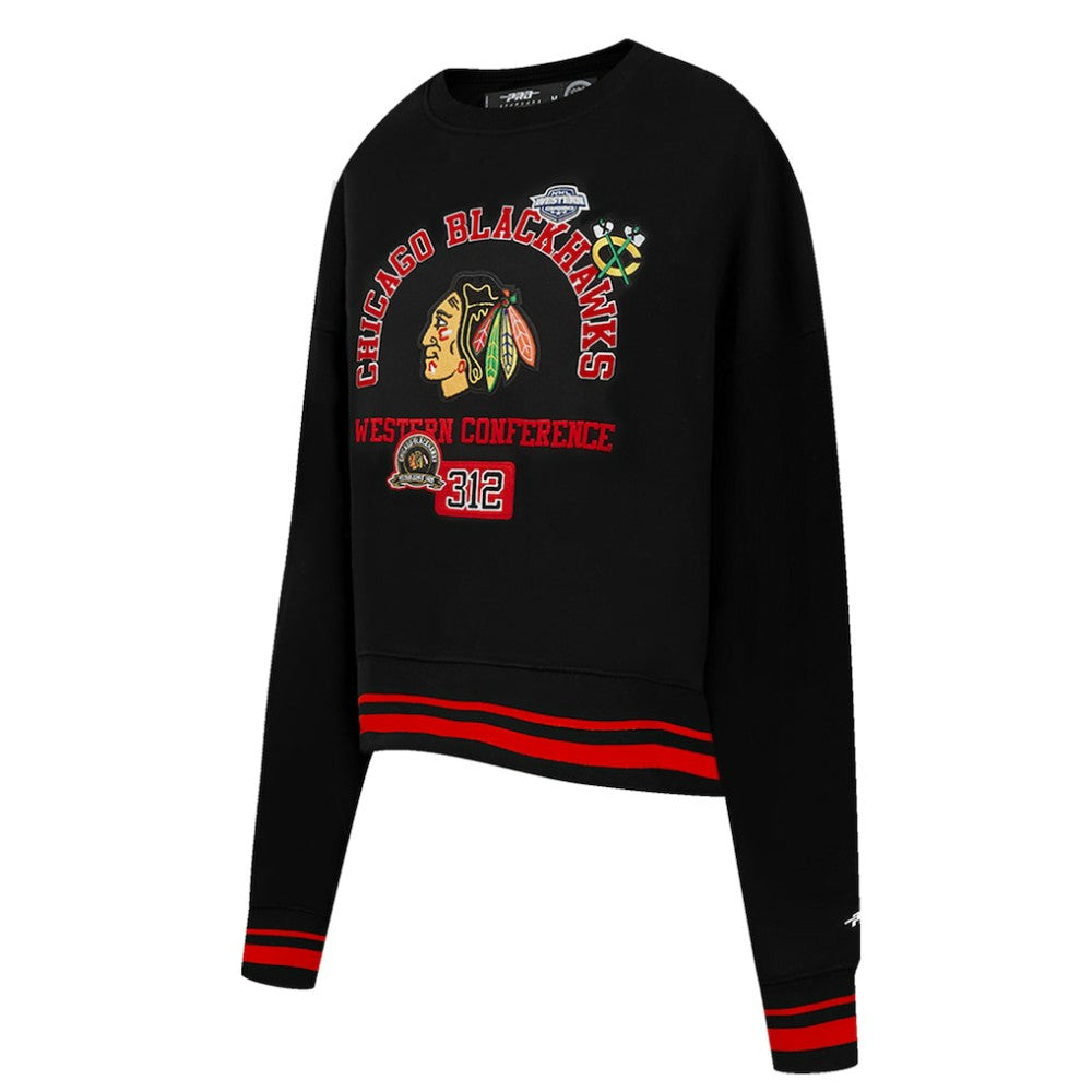 Chicago Blackhawks Pro Standard Women's Area Code Cropped Pullover Sweatshirt - Black Sweatshirts