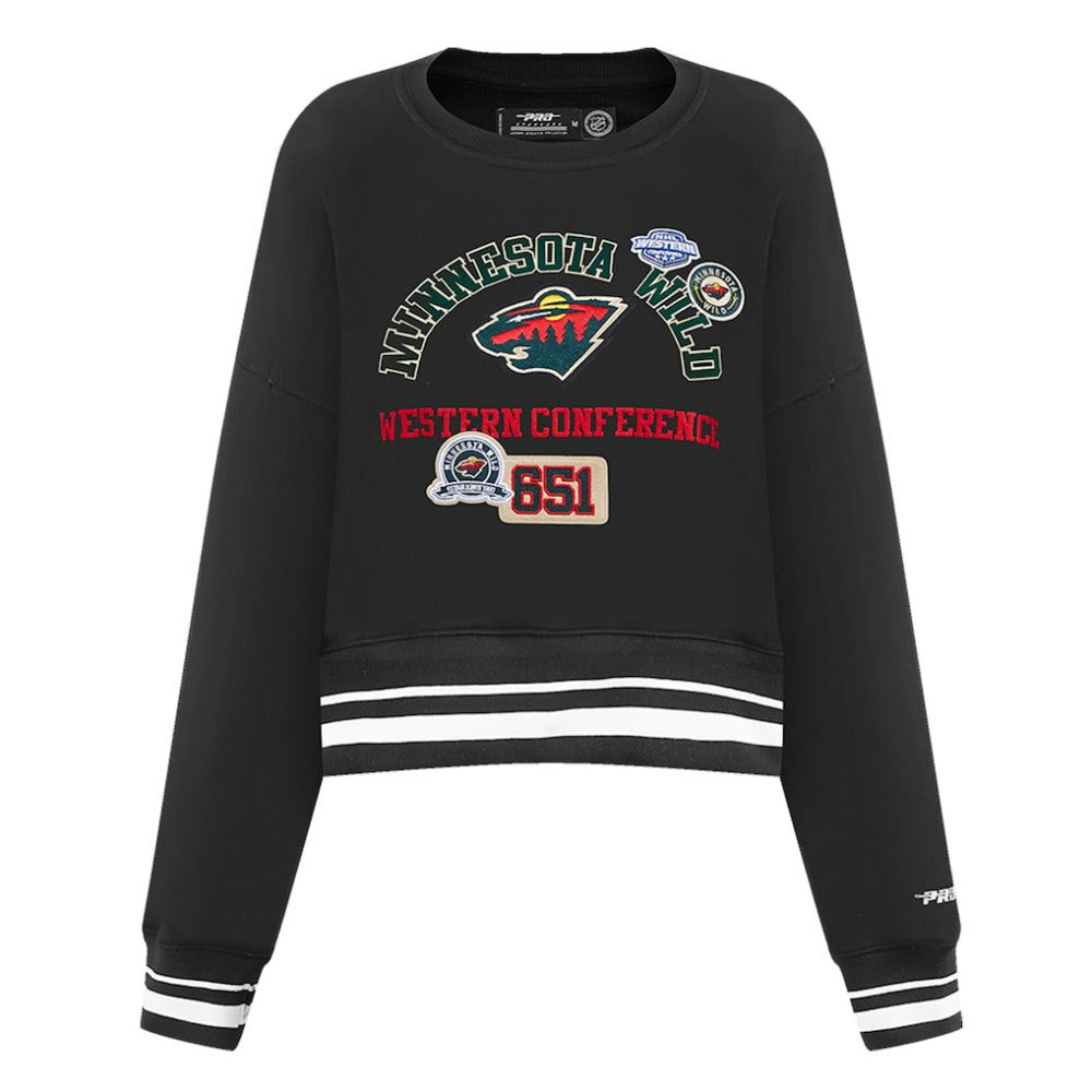 Minnesota Wild Pro Standard Women's Area Code Cropped Pullover Sweatshirt - Black Sweatshirts