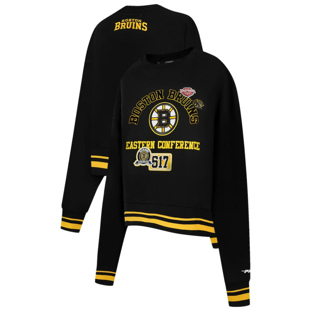 Boston Bruins Pro Standard Women's Area Code Cropped Pullover Sweatshirt - Black Sweatshirts