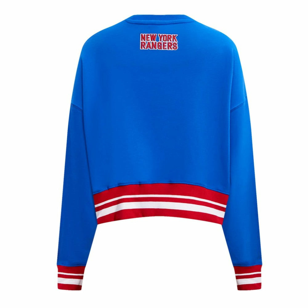New York Rangers Pro Standard Women's Area Code Cropped Pullover Sweatshirt - Blue Sweatshirts
