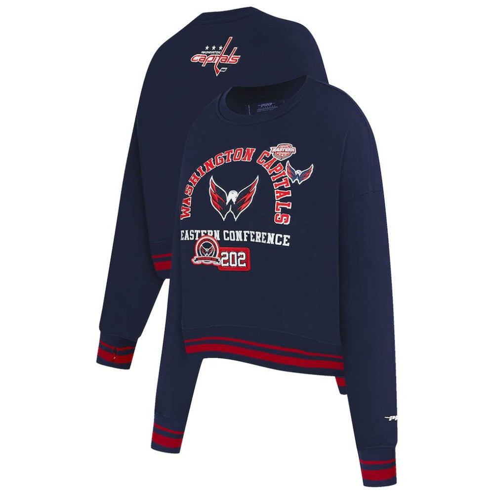 Washington Capitals Pro Standard Women's Area Code Cropped Pullover Sweatshirt - Navy Sweatshirts