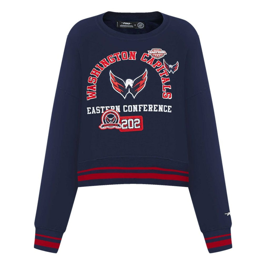 Washington Capitals Pro Standard Women's Area Code Cropped Pullover Sweatshirt - Navy Sweatshirts