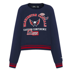 Washington Capitals Pro Standard Women's Area Code Cropped Pullover Sweatshirt - Navy Sweatshirts