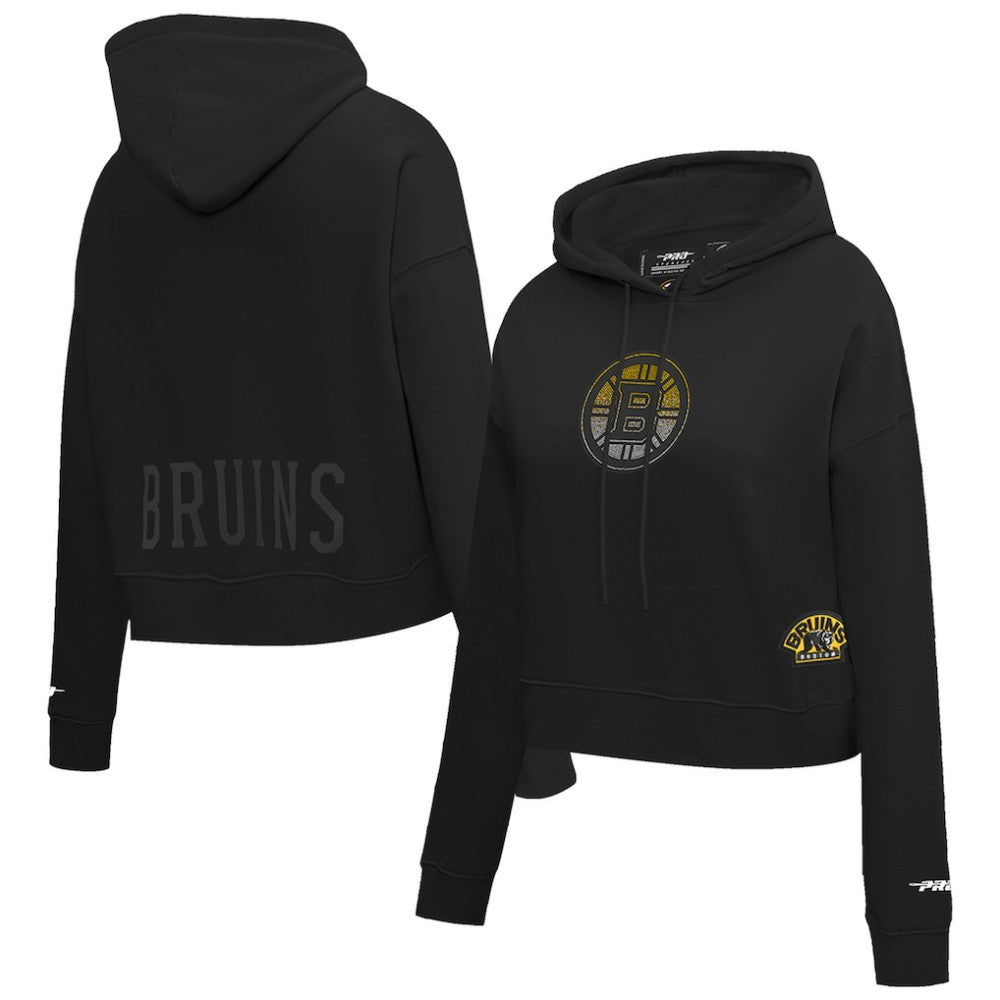 Boston Bruins Pro Standard Women's Jewels Cropped Pullover Hoodie - Black Hoodies