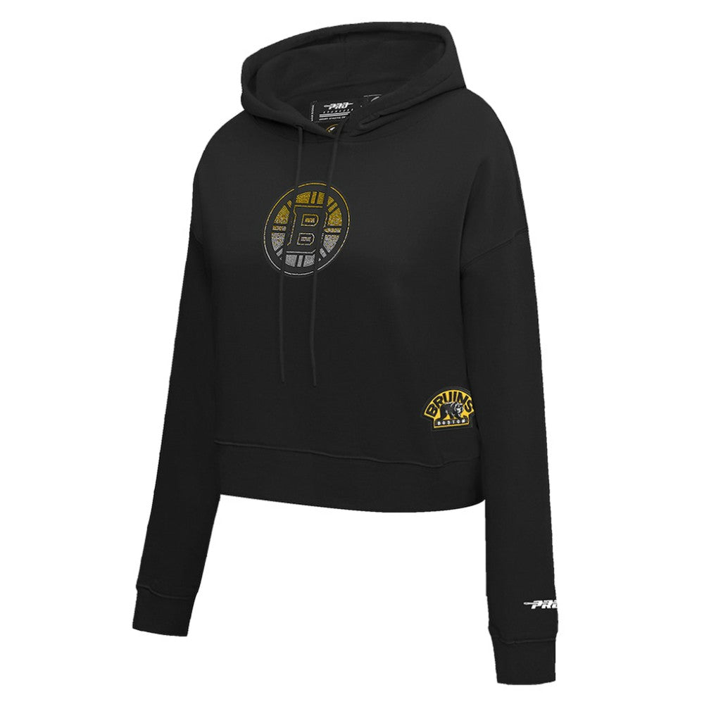 Boston Bruins Pro Standard Women's Jewels Cropped Pullover Hoodie - Black Hoodies
