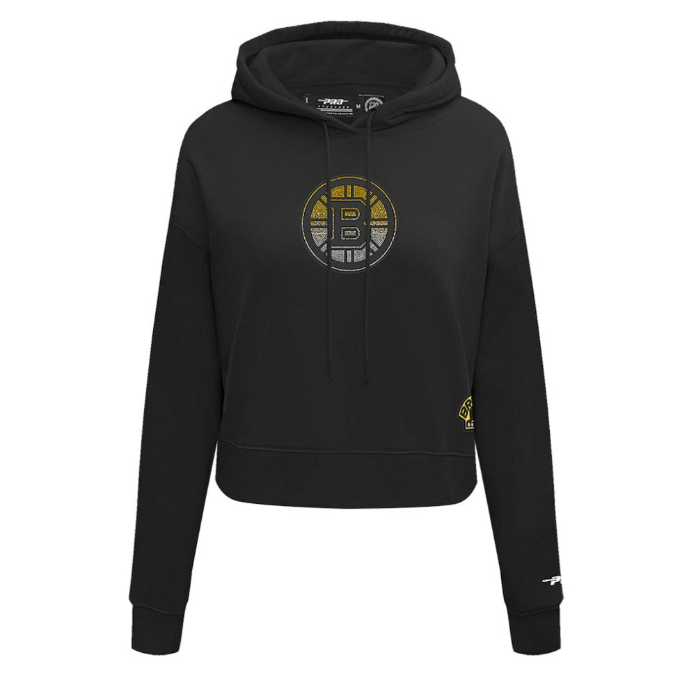 Boston Bruins Pro Standard Women's Jewels Cropped Pullover Hoodie - Black Hoodies
