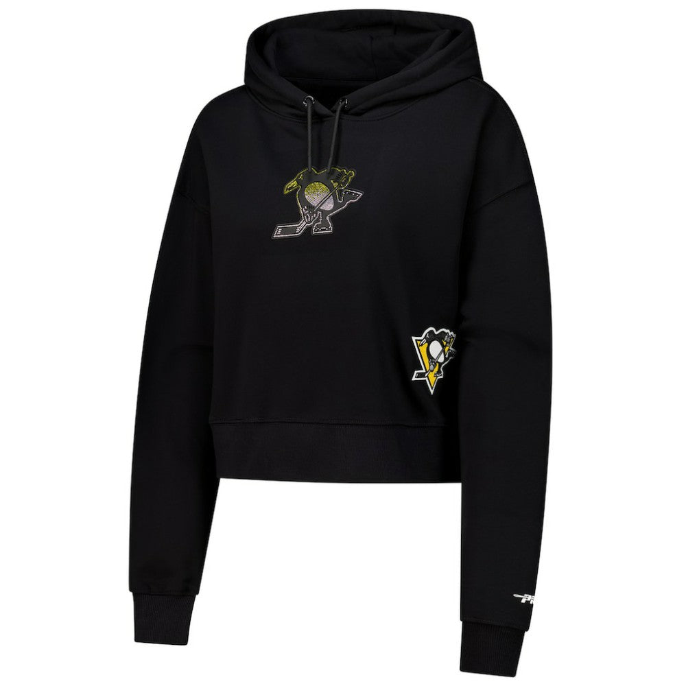 Pittsburgh Penguins Pro Standard Women's Jewels Cropped Pullover Hoodie - Black Hoodies