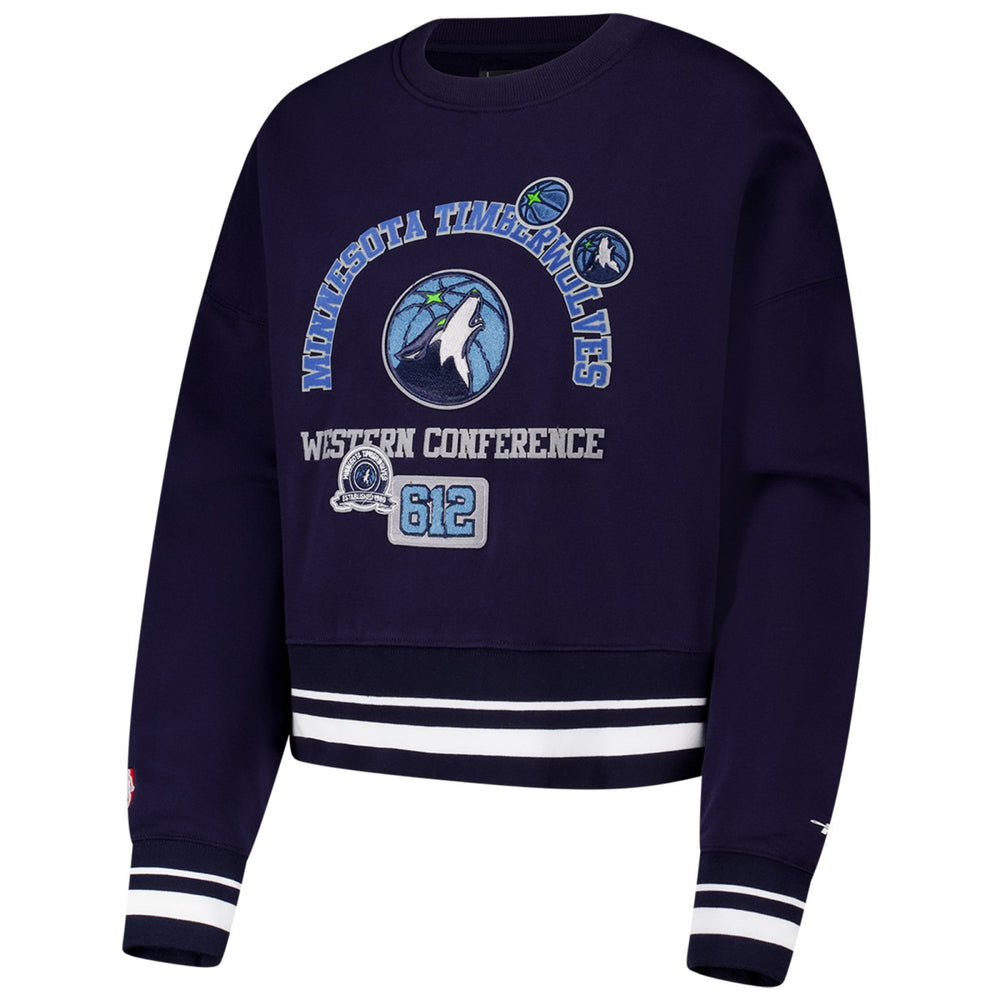 Minnesota Timberwolves Pro Standard Women's Area Code Cropped Pullover Sweatshirt - Navy sale