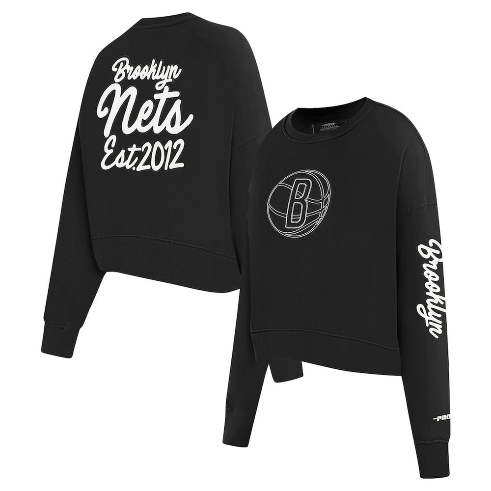 Brooklyn Nets Pro Standard Women's Paint The City Cropped Pullover Sweatshirt - Black on sale