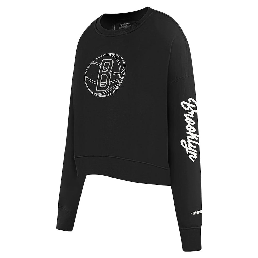 Brooklyn Nets Pro Standard Women's Paint The City Cropped Pullover Sweatshirt - Black on sale