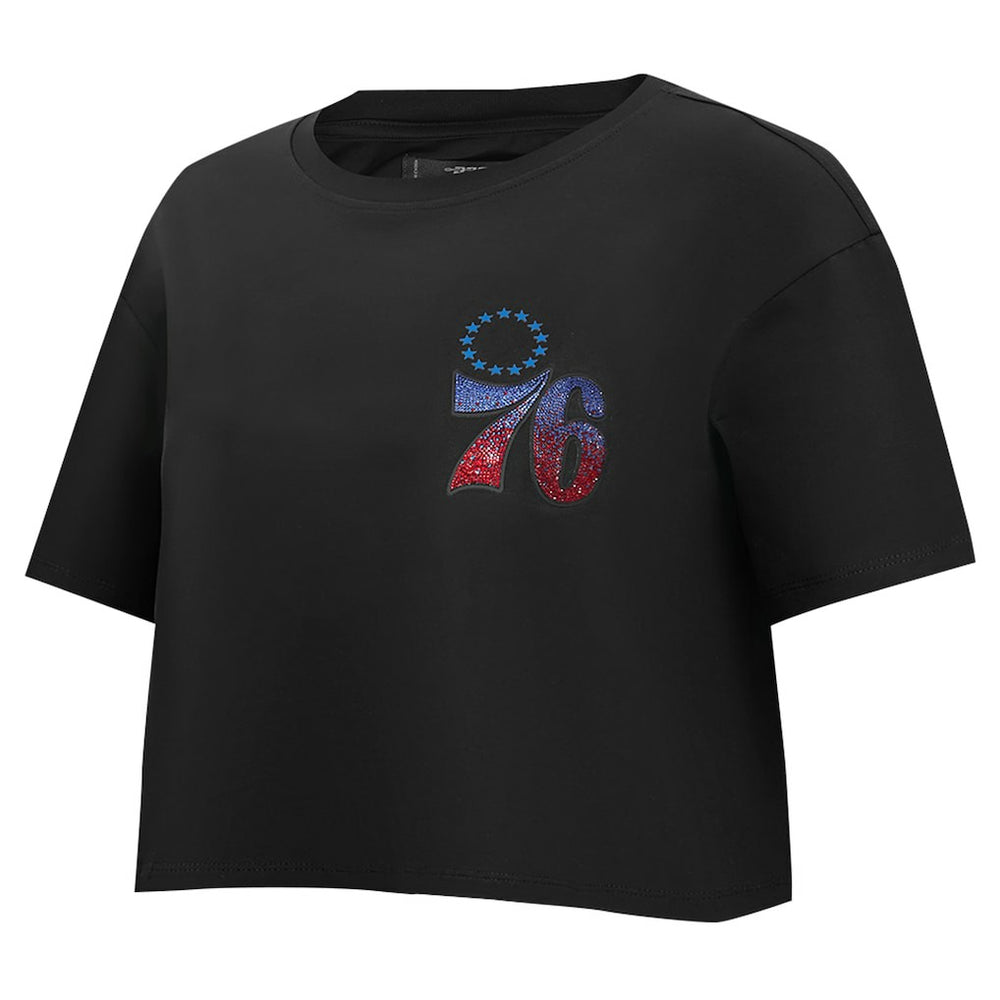 Philadelphia 76ers Pro Standard Women's Jewels Boxy Cropped T-Shirt - Black discount