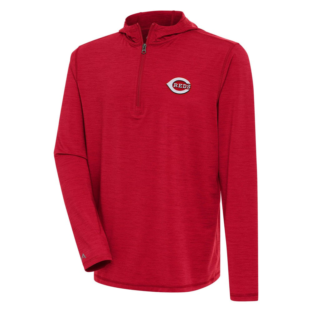 Cincinnati Reds Antigua Tidy Quarter-Zip Hoodie Heather Red