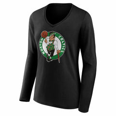 Boston Celtics Women's Primary Logo Long Sleeve V-Neck T-Shirt - Black sale