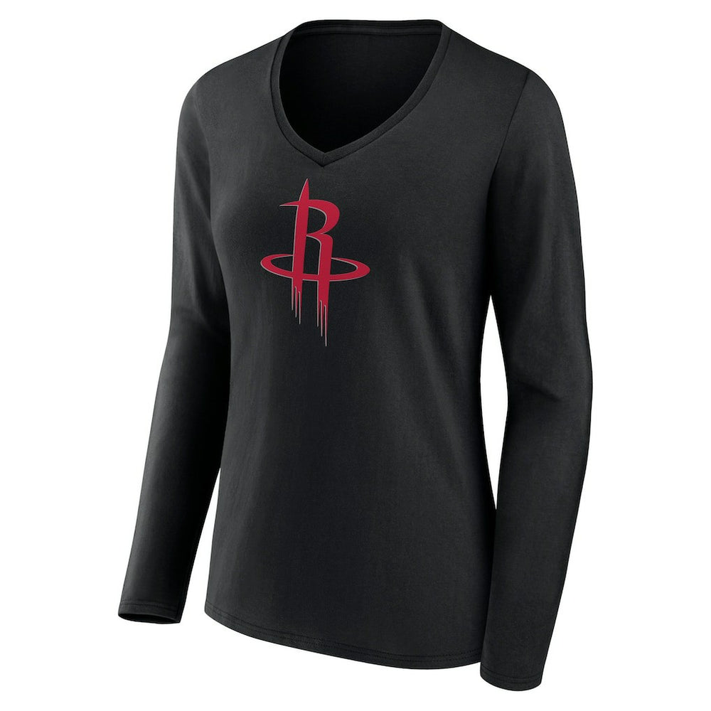 Houston Rockets Women's Primary Logo Long Sleeve V-Neck T-Shirt - Black sale