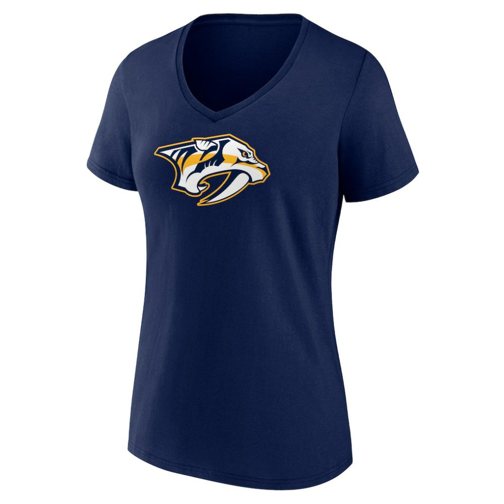 Nashville Predators Women's Primary Logo V-Neck T-Shirt - Navy T-shirts