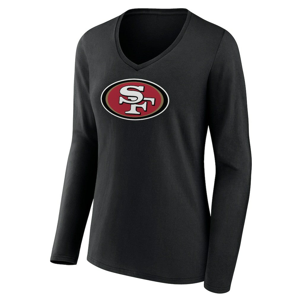 San Francisco 49ers Women's Primary Logo Long Sleeve V-Neck T-Shirt - Black outlet