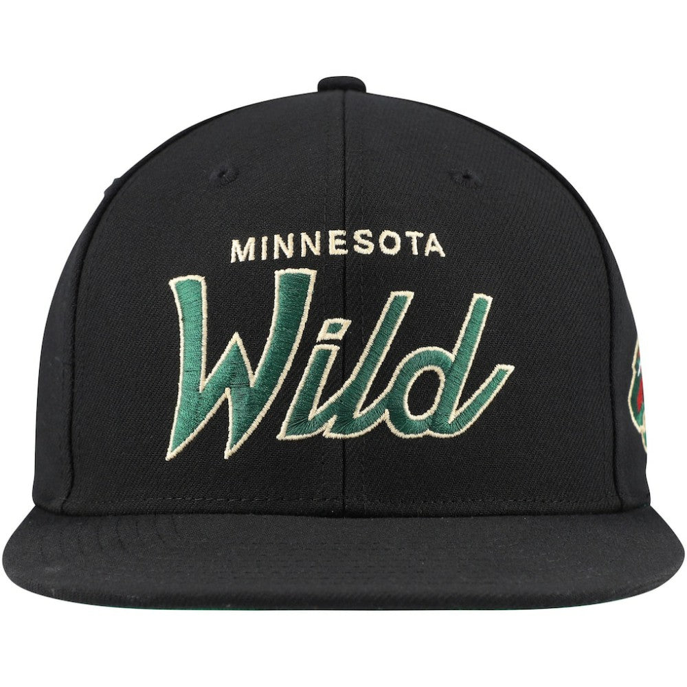 Minnesota Wild Mitchell & Ness Core Team Script 2.0 Snapback Hat - Black Hats