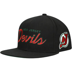 New Jersey Devils Mitchell & Ness Core Team Script 2.0 Snapback Hat - Black Jerseys
