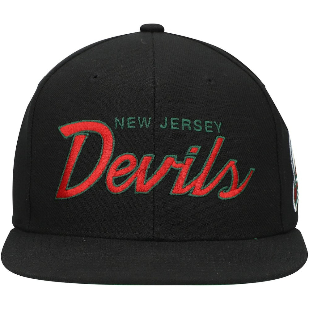 New Jersey Devils Mitchell & Ness Core Team Script 2.0 Snapback Hat - Black Jerseys