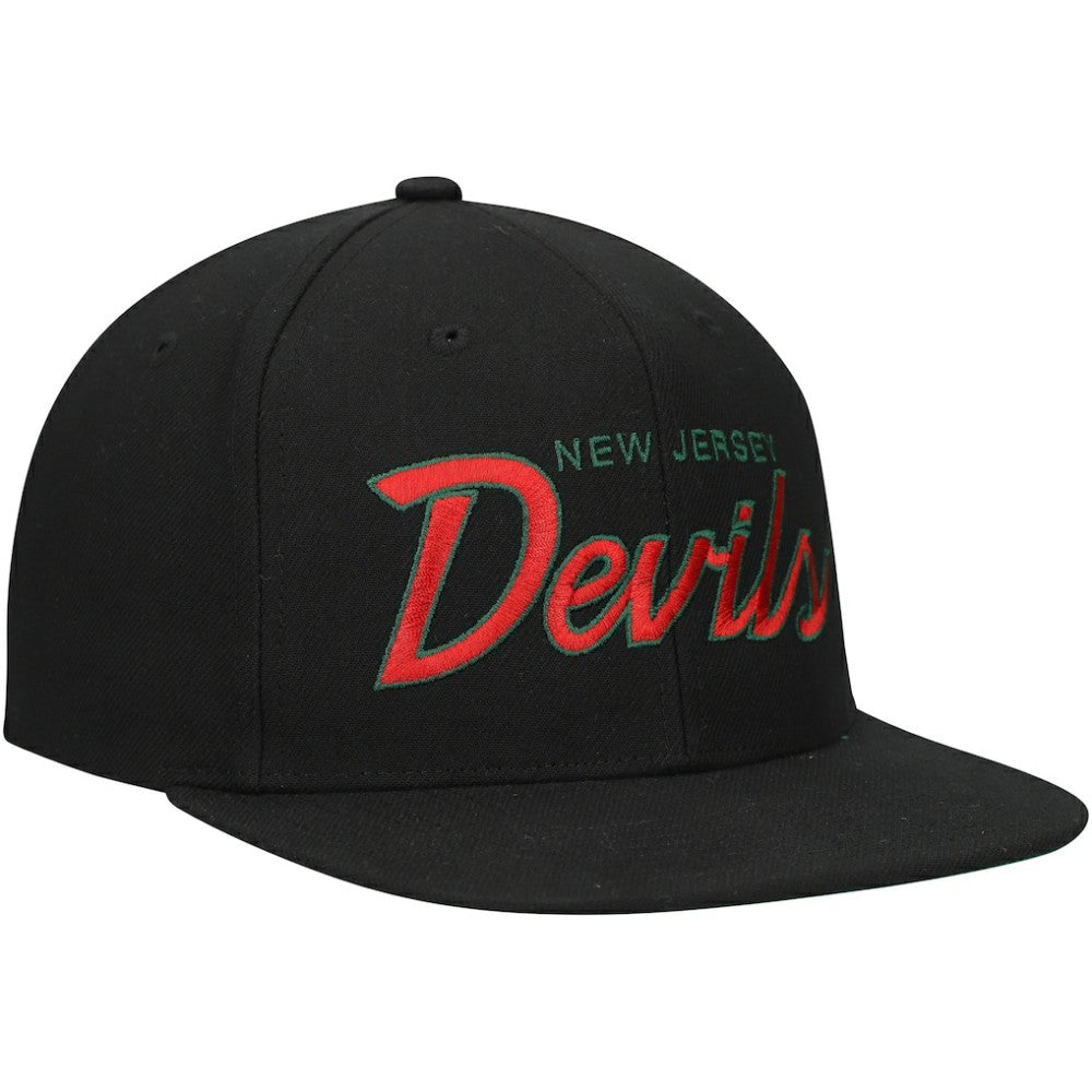 New Jersey Devils Mitchell & Ness Core Team Script 2.0 Snapback Hat - Black Jerseys