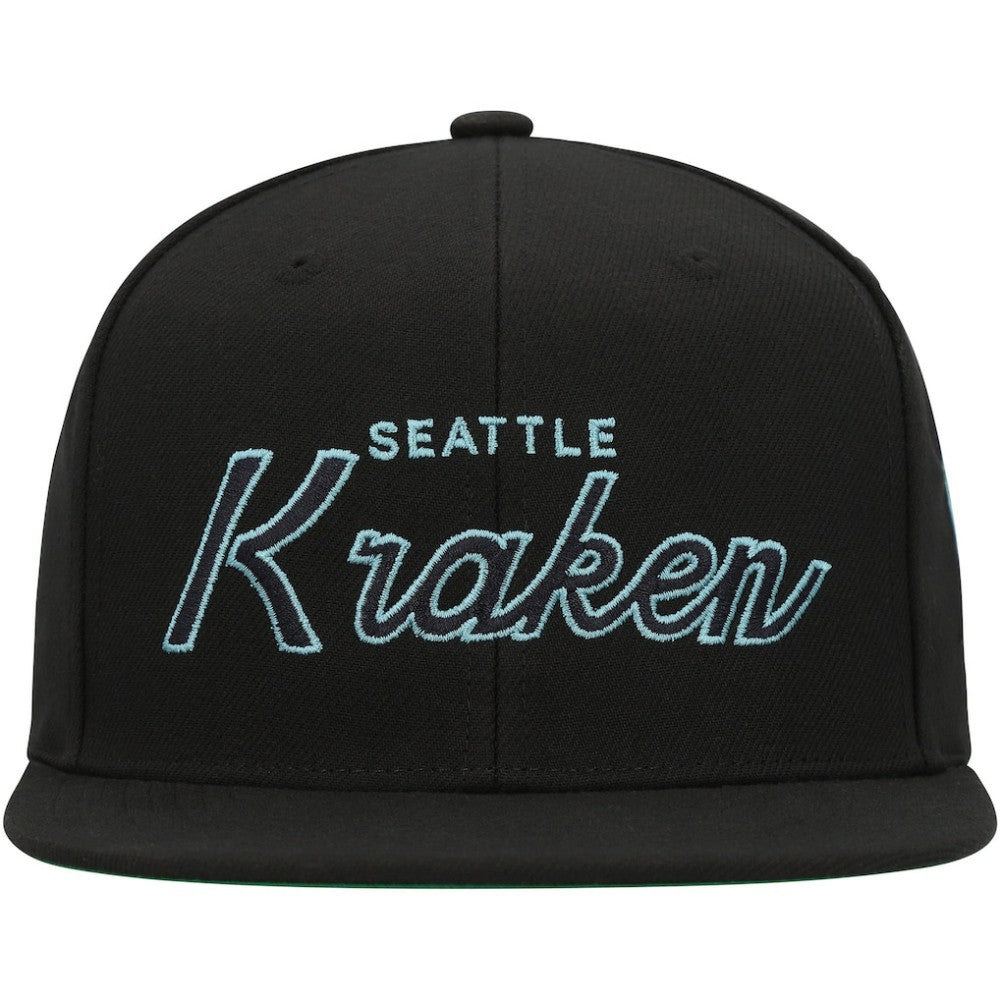 Seattle Kraken Mitchell & Ness Core Team Script 2.0 Snapback Hat - Black Hats