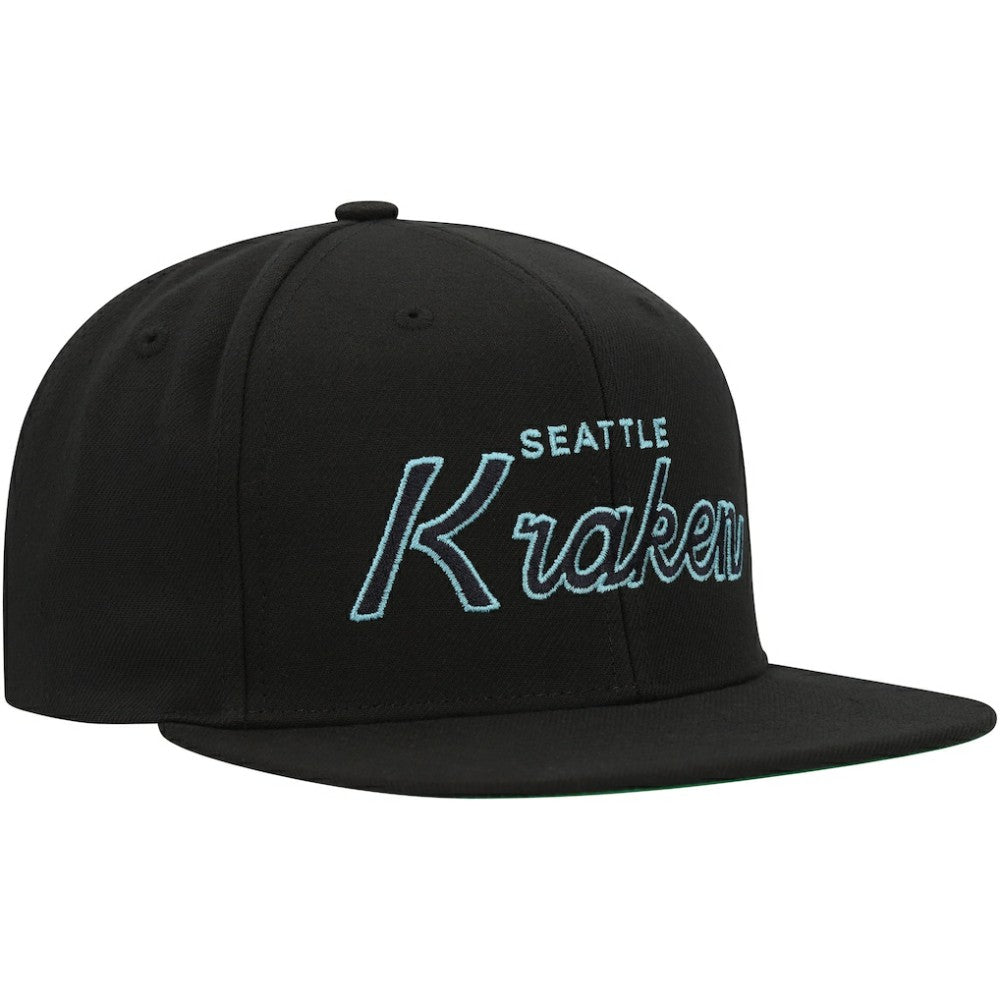 Seattle Kraken Mitchell & Ness Core Team Script 2.0 Snapback Hat - Black Hats