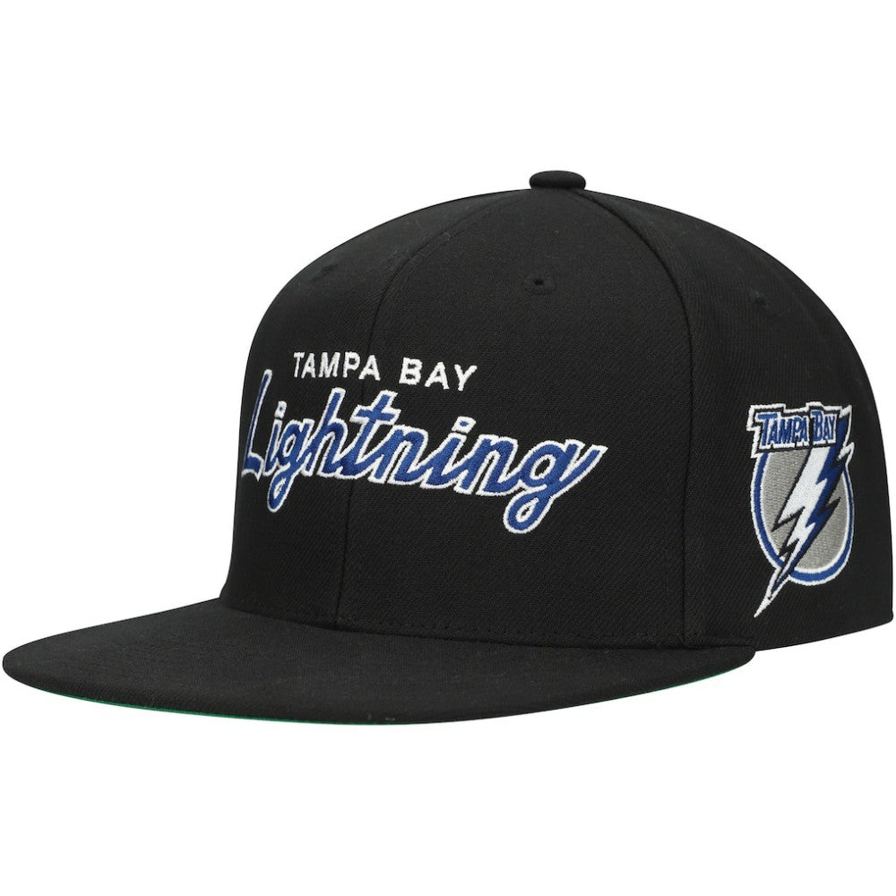 Tampa Bay Lightning Mitchell & Ness Core Team Script 2.0 Snapback Hat - Black Hats