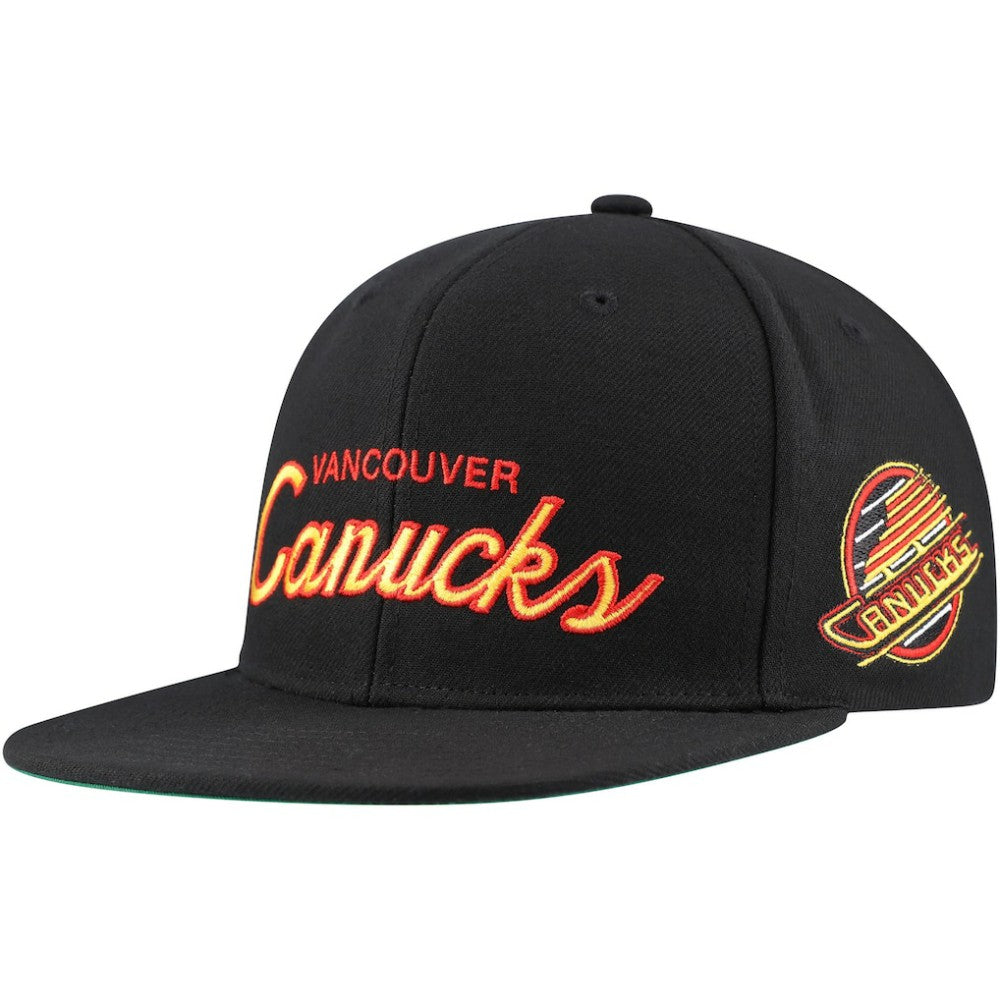 Vancouver Canucks Mitchell & Ness Core Team Script 2.0 Snapback Hat - Black Hats