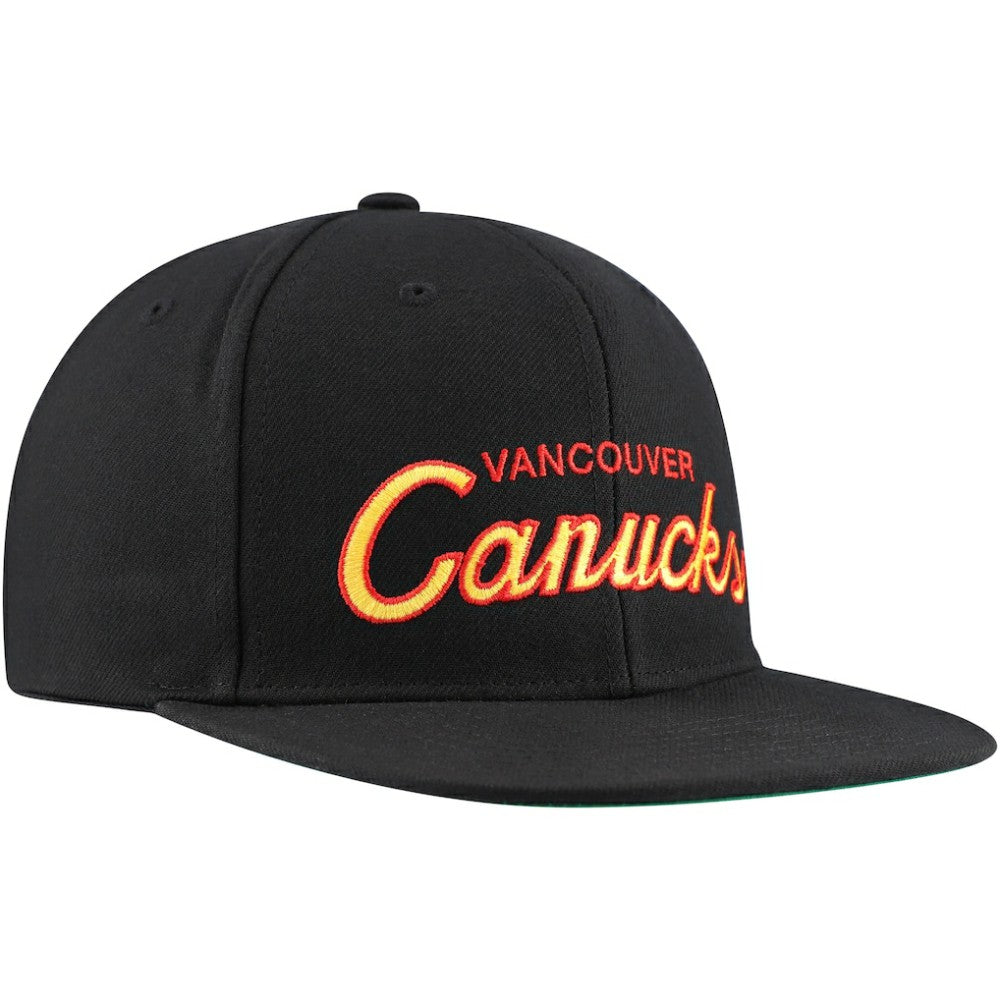 Vancouver Canucks Mitchell & Ness Core Team Script 2.0 Snapback Hat - Black Hats
