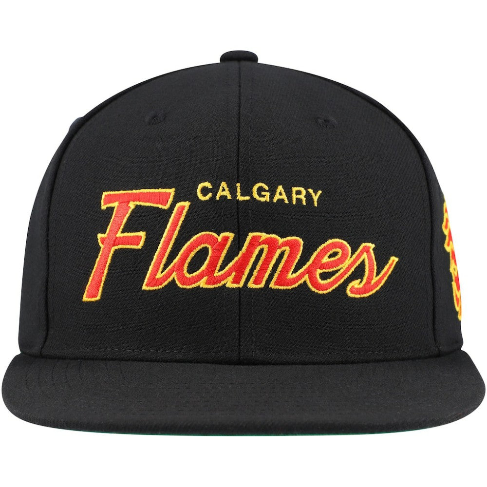Calgary Flames Mitchell & Ness Core Team Script 2.0 Snapback Hat - Black Hats
