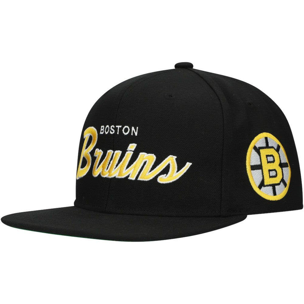 Boston Bruins Mitchell & Ness Core Team Script 2.0 Snapback Hat - Black Hats