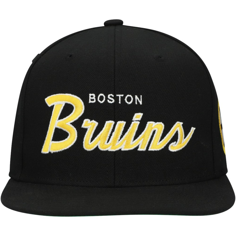 Boston Bruins Mitchell & Ness Core Team Script 2.0 Snapback Hat - Black Hats