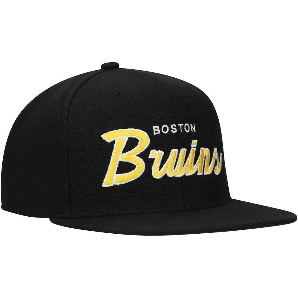 Boston Bruins Mitchell & Ness Core Team Script 2.0 Snapback Hat - Black Hats