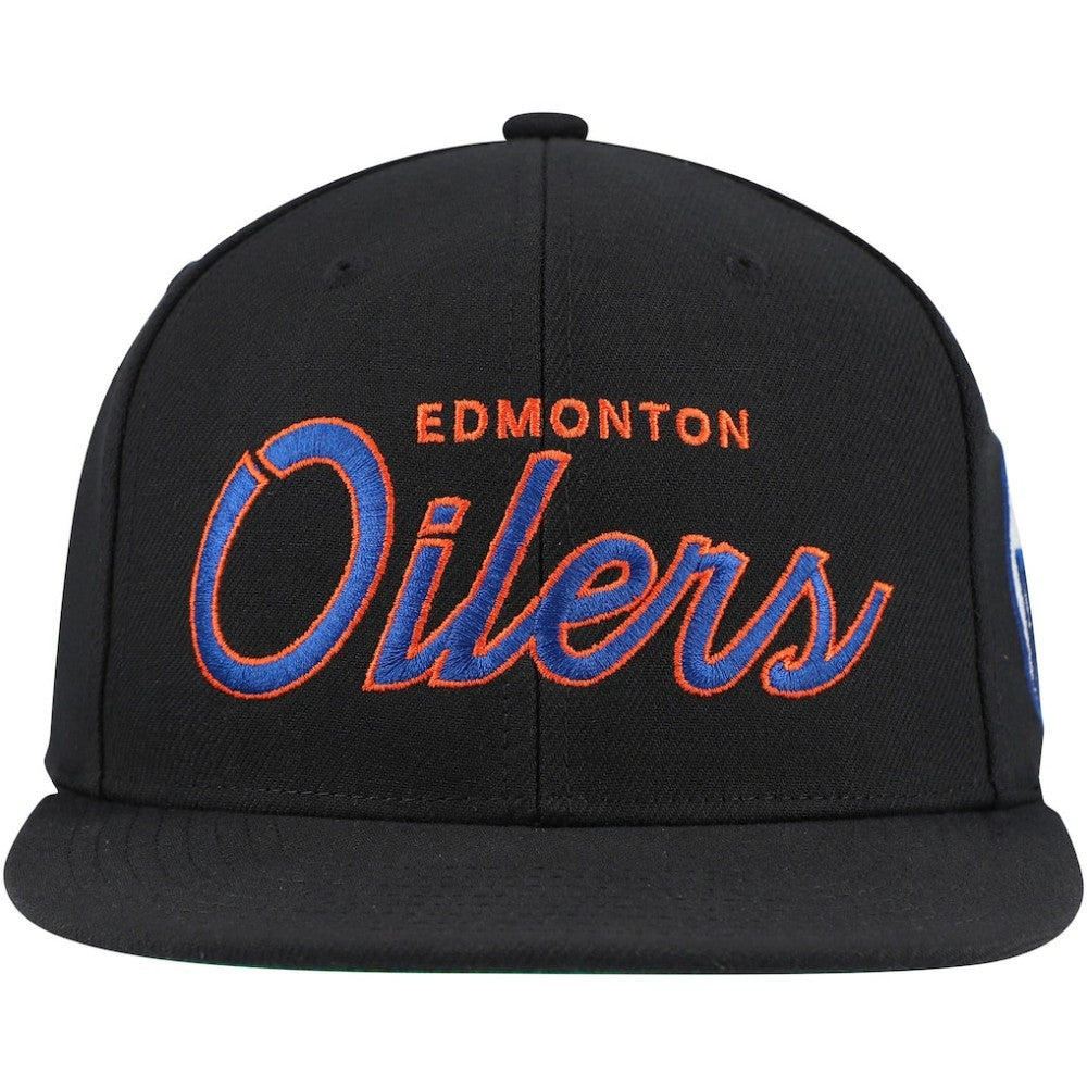 Edmonton Oilers Mitchell & Ness Core Team Script 2.0 Snapback Hat - Black Hats