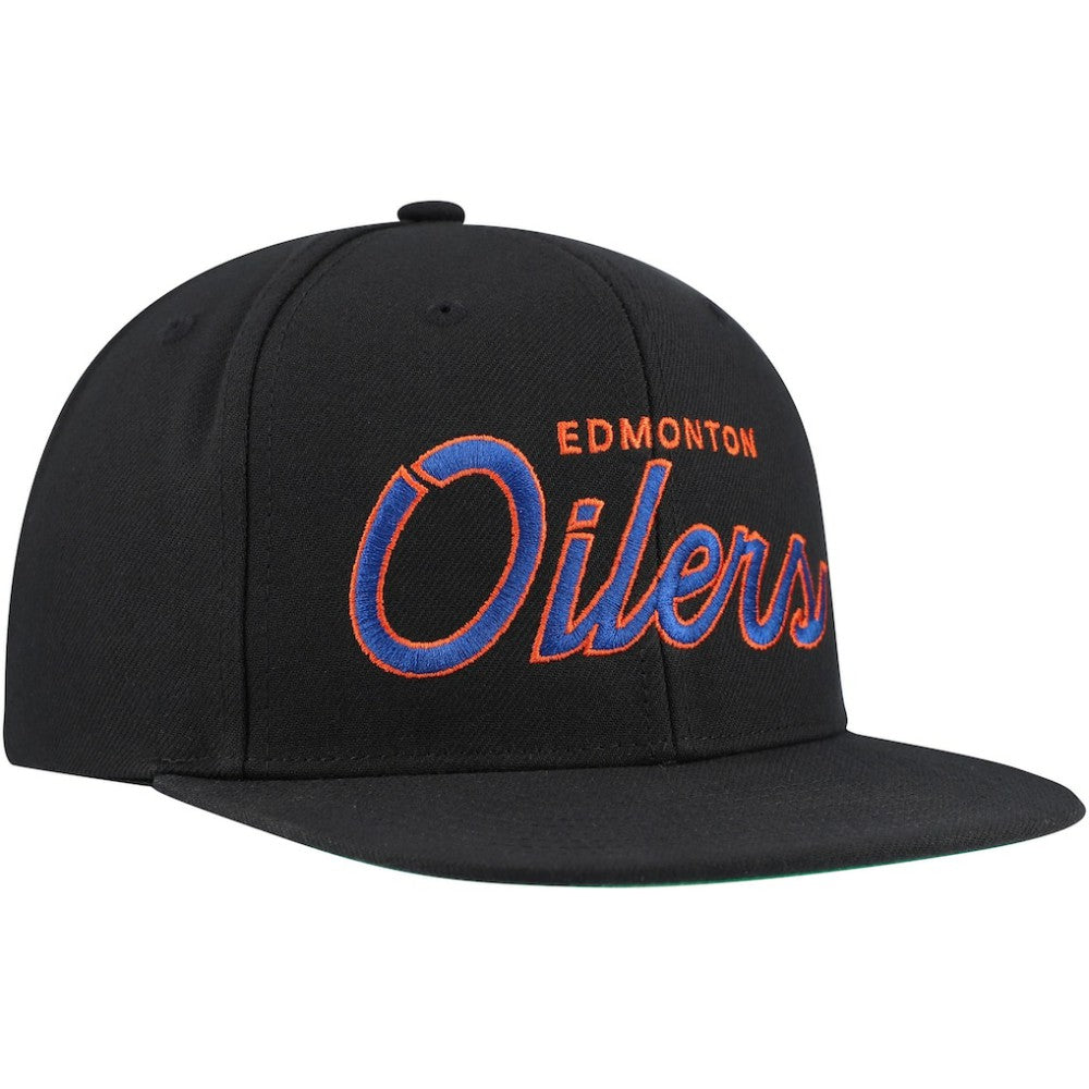 Edmonton Oilers Mitchell & Ness Core Team Script 2.0 Snapback Hat - Black Hats