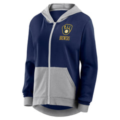 Milwaukee Brewers Women's Hit It French Terry Full-Zip Hoodie Navy