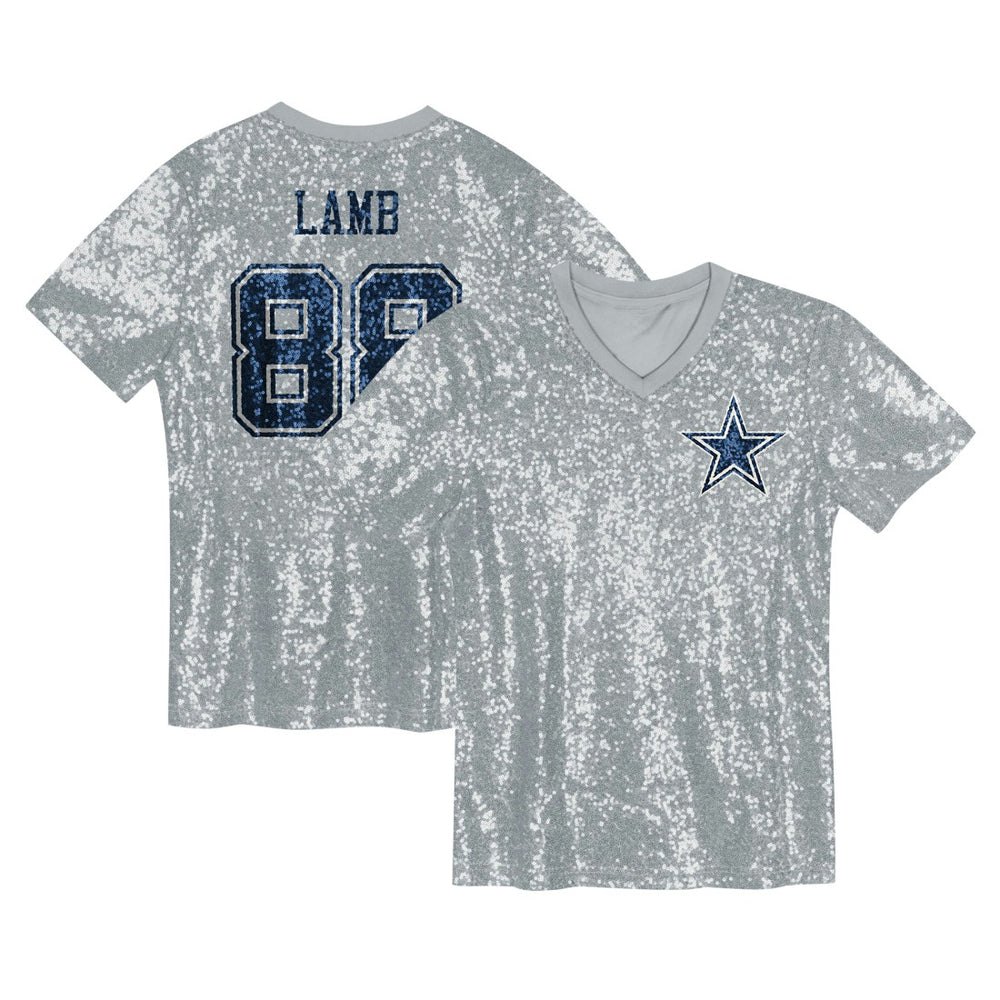 CeeDee Lamb Dallas Cowboys Girls Youth Sequin V-Neck Fashion Jersey - Silver online