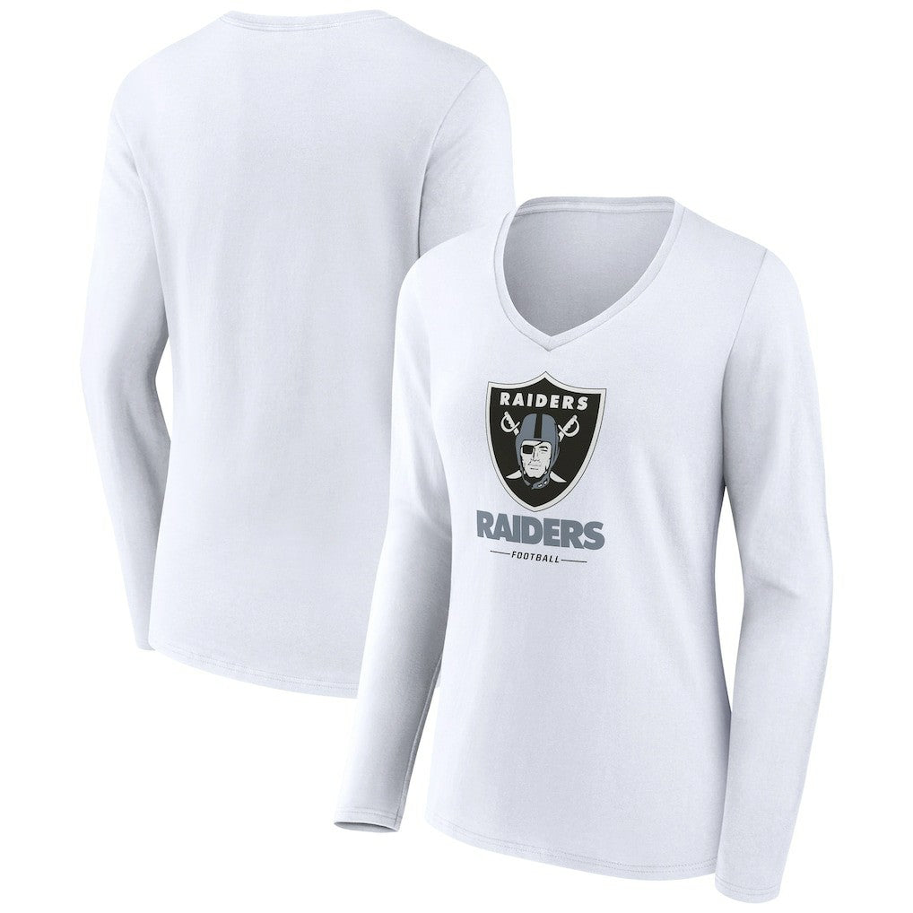 Las Vegas Raiders Women's Team Lockup Long Sleeve V-Neck T-Shirt - White discount