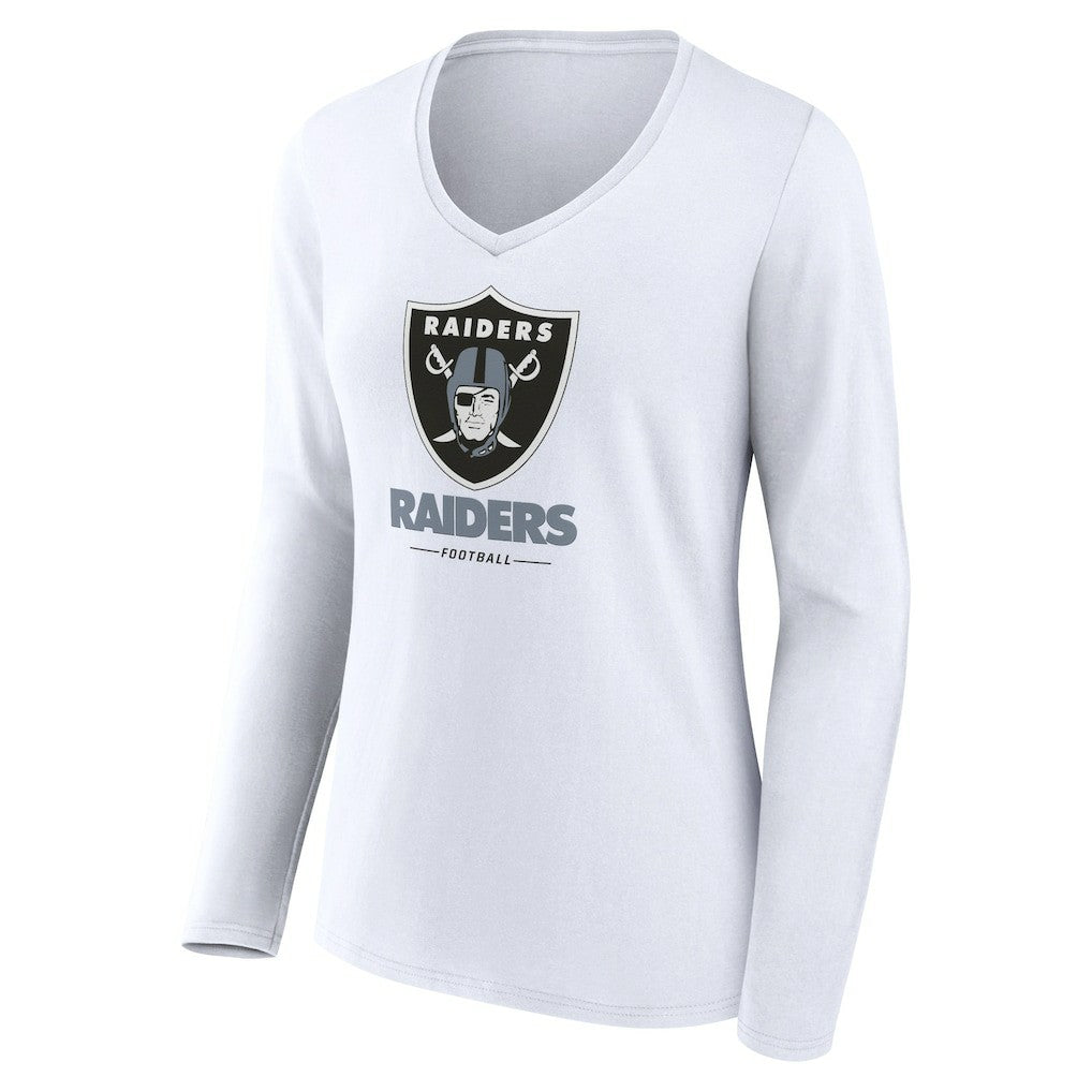 Las Vegas Raiders Women's Team Lockup Long Sleeve V-Neck T-Shirt - White discount
