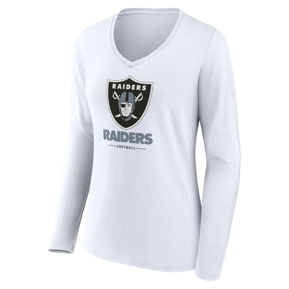 Las Vegas Raiders Women's Team Lockup Long Sleeve V-Neck T-Shirt - White discount