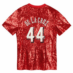 Elly De La Cruz Cincinnati Reds Juniors Name & Number Sequin V-Neck Top Red