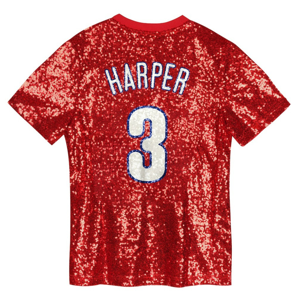Bryce Harper Philadelphia Phillies Juniors Name & Number Sequin V-Neck Top Red