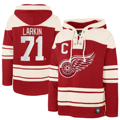 Dylan Larkin Detroit Red Wings '47 Captain Patch Player Name & Number Lacer Pullover Hoodie - Red Hoodies