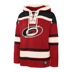 Sebastian Aho Carolina Hurricanes '47 Player Name & Number Lacer Pullover Hoodie - Red Hoodies