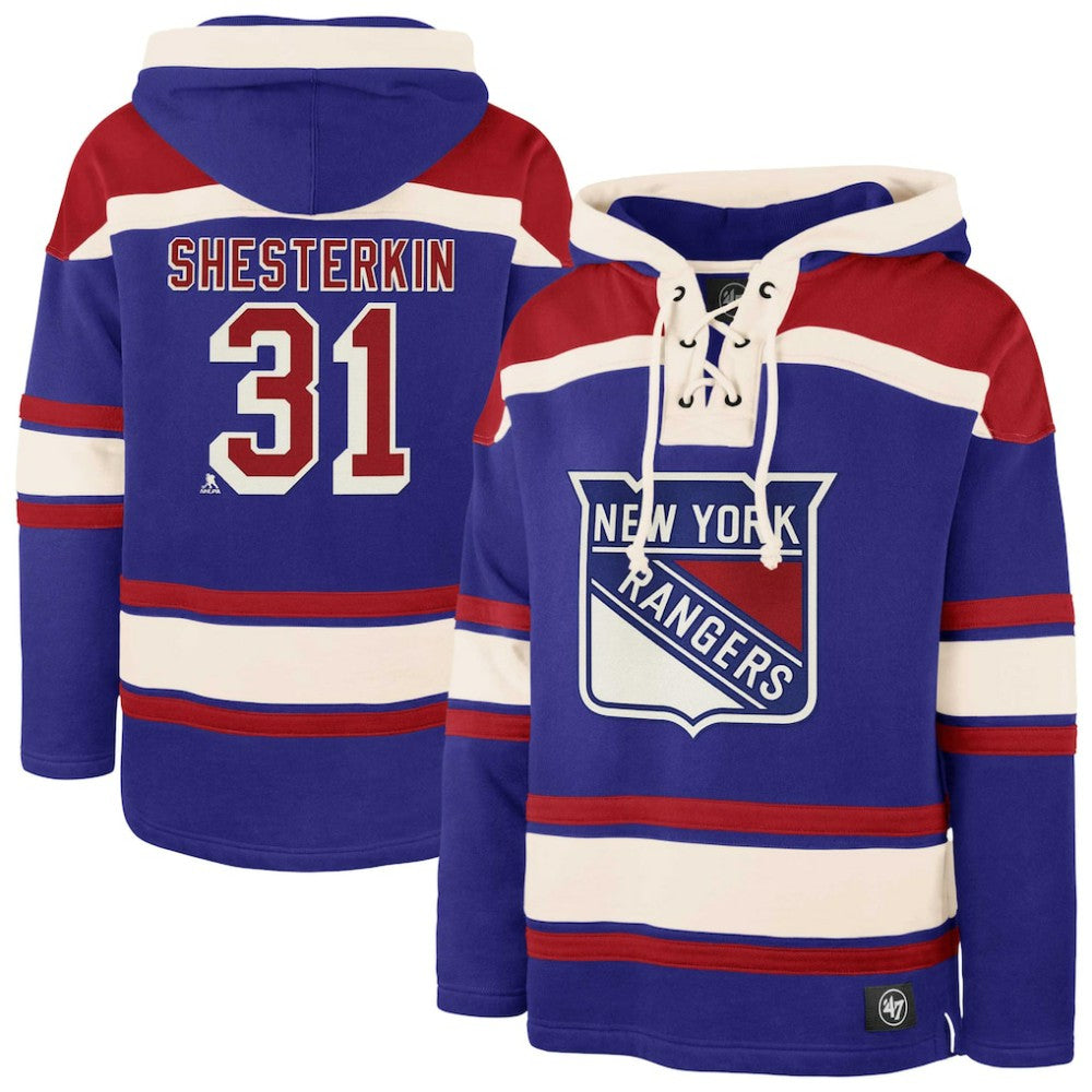 Igor Shesterkin New York Rangers '47 Player Name & Number Lacer Pullover Hoodie - Blue Hoodies