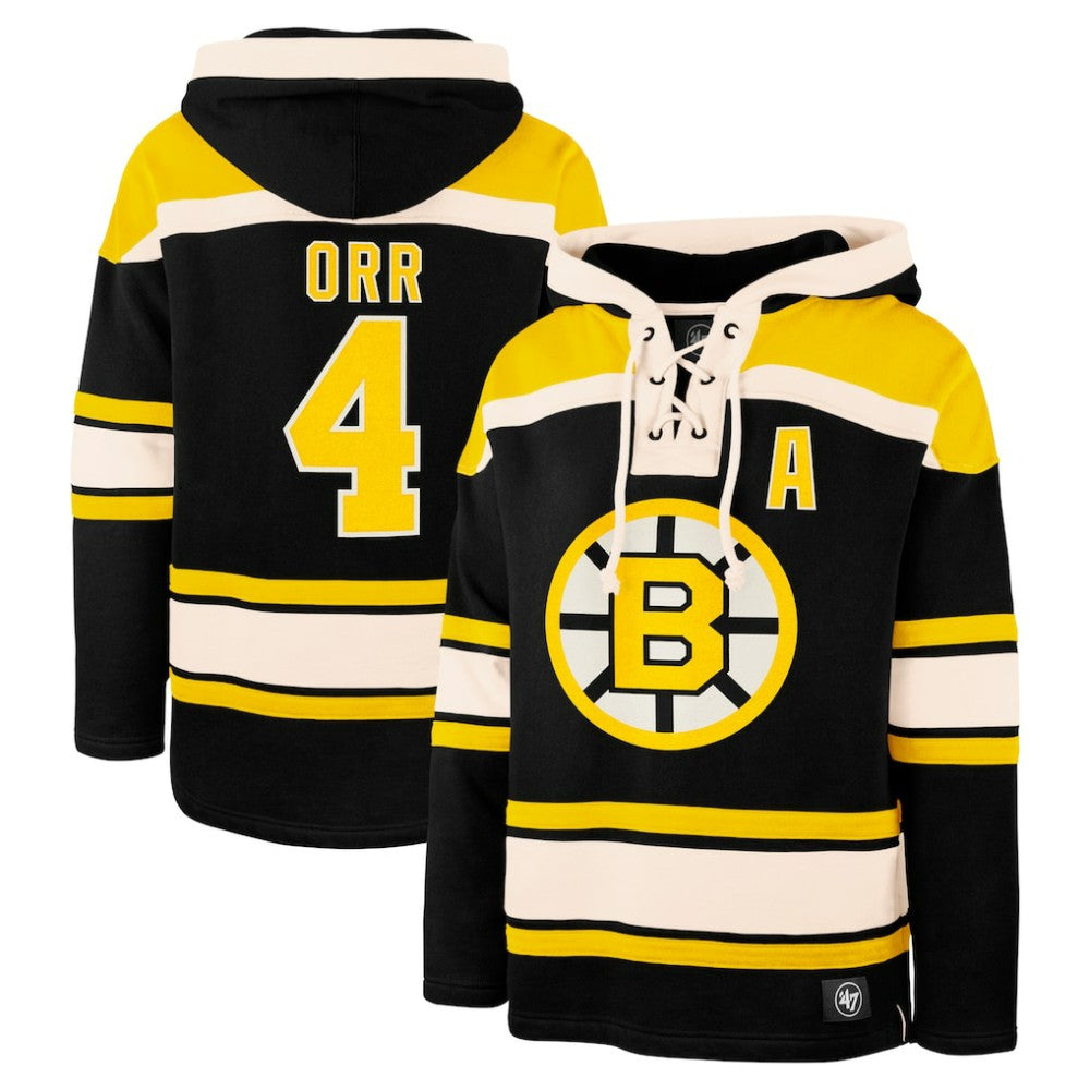 Bobby Orr Boston Bruins '47 Retired Player Name & Number Lacer Pullover Hoodie - Black Hoodies