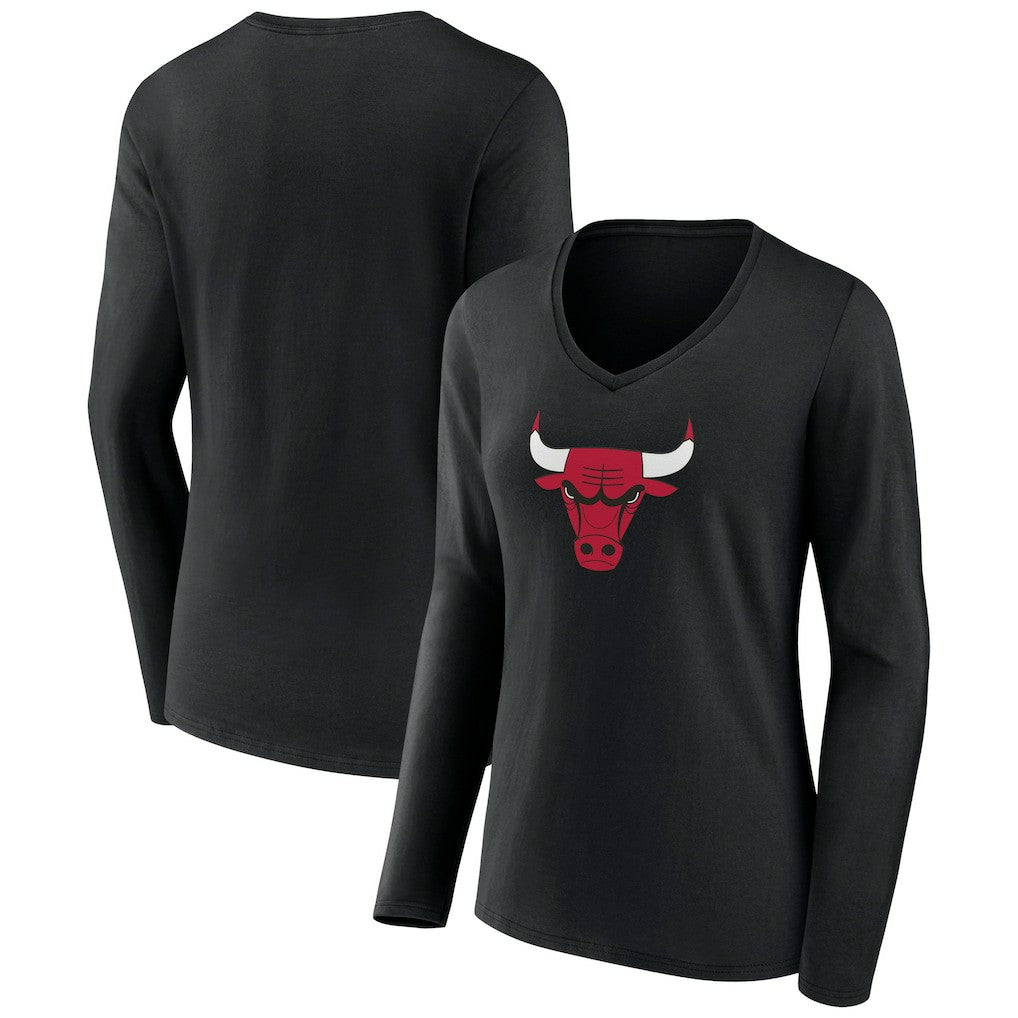 Chicago Bulls Women's Primary Logo Long Sleeve V-Neck T-Shirt sale - Black for sale