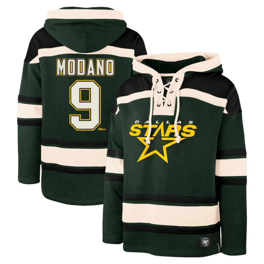 Mike Modano Dallas Stars '47 Retired Player Name & Number Lacer Pullover Hoodie - Green Hoodies