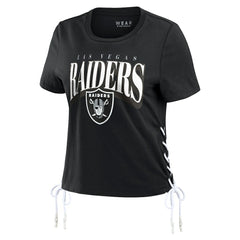 Las Vegas Raiders WEAR by Erin Andrews Women's Lace Up Side Modest Cropped T-Shirt - Black on sale